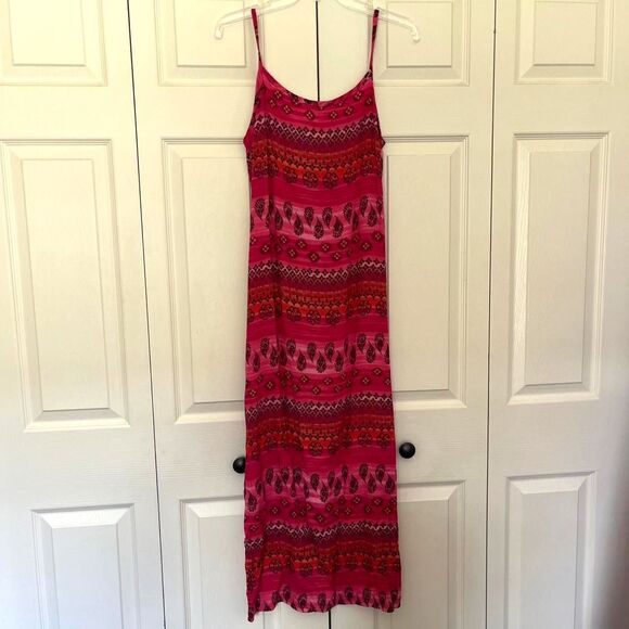 Vintage 90s/Y2K No Boundaries pink & orange boho tie maxi dress size medium - Picture 1 of 8